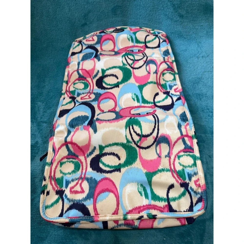 Coach Multicolor Ikat Signature C Hanging Tri-Fold Toiletry Travel Bag Organizer